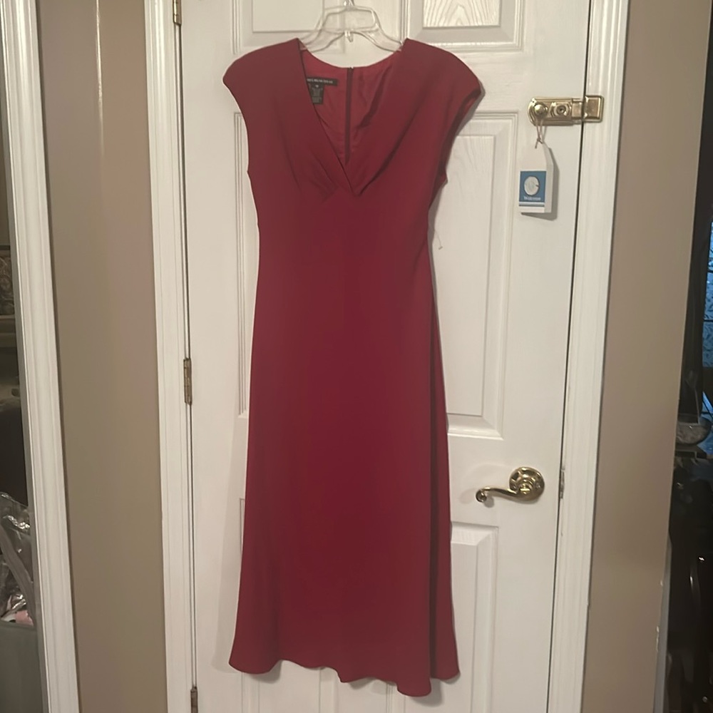 Red maxi dress, dinner dress with cap sleeves.